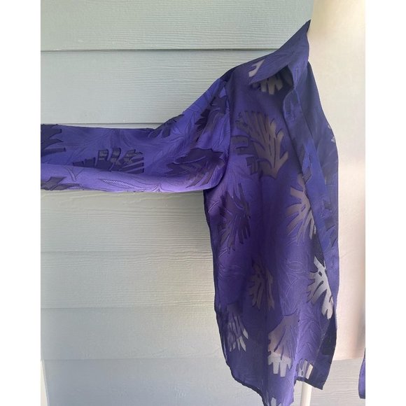 VINTAGE Bonworth Sheer Patterned Purple Button Down Blouse L - Picture 5 of 6